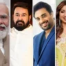 Prime Minister Narendra Modi with actors Mohanlal, R. Madhavan, singer Shreya Ghoshal, and other public figures supporting the anti-obesity campaign.