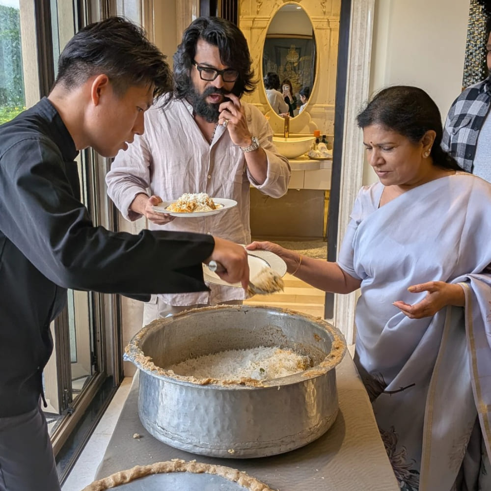 Ram Charan enjoying biryani made by Japanese chef Takamasa Osawa