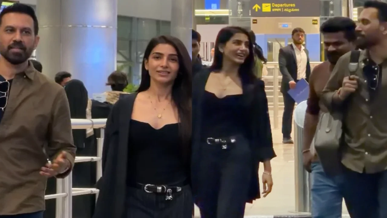 Samantha Ruth Prabhu flaunts her mangalsutra as she arrives at Hyderabad airport with her husband Raj Nidimoru