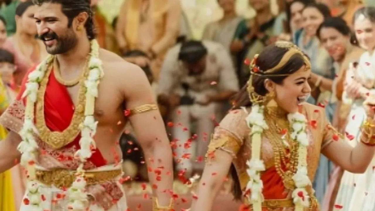 Decoding Rashmika Mandanna's red bridal Anamika Khanna saree look featuring temple motifs in antique gold (PC: Rashmika Mandanna on Instagram)