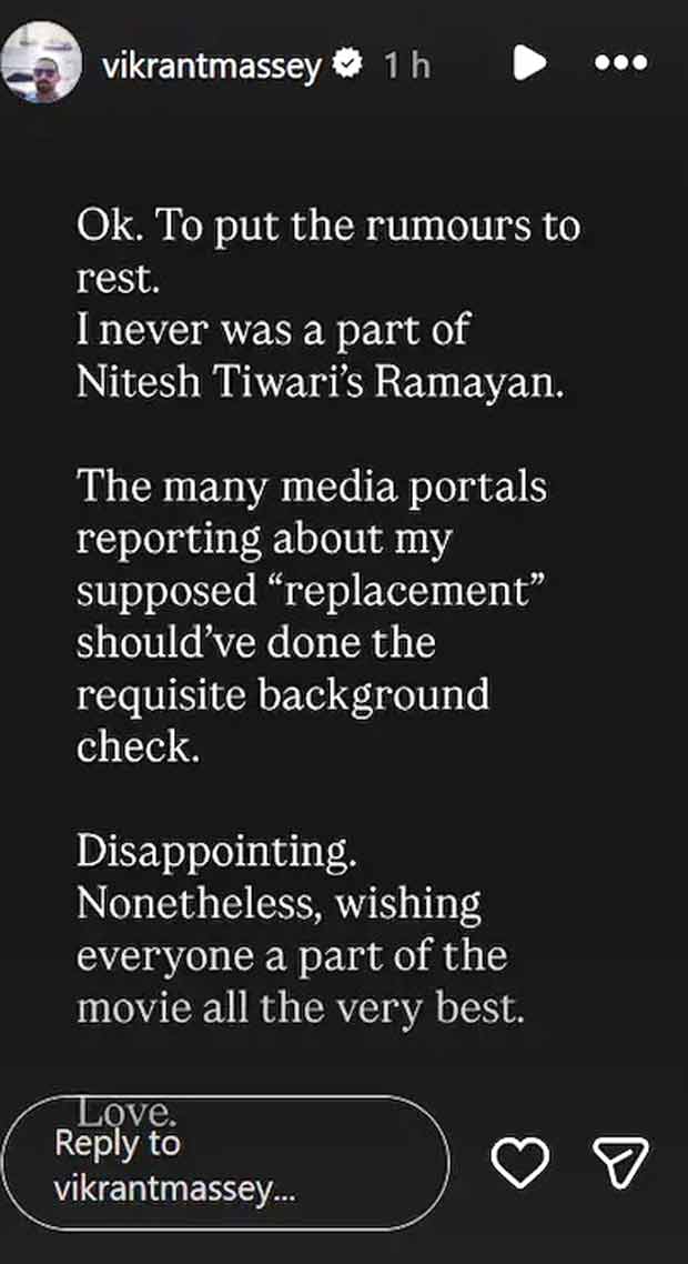 "Disappointing": Vikrant Massey breaks silence on being replaced by Raghav Juyal in Nitesh Tiwari's Ramayan "Disappointing": Vikrant Massey breaks silence on being replaced by Raghav Juyal in Nitesh Tiwari's Ramayan