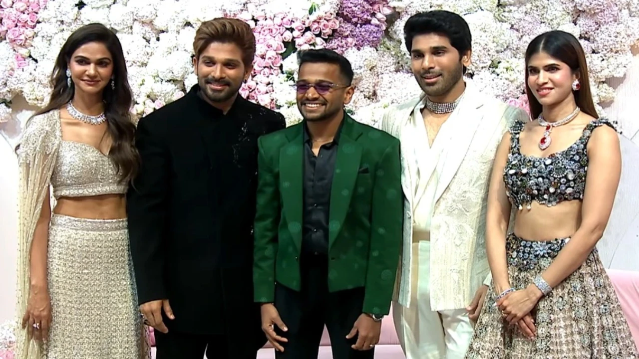 Allu Arjun poses with Basil Joseph at Allu Sirish and Nayanika's pre-wedding reception, sparking rumors Allu Arjun poses with Basil Joseph at Allu Sirish and Nayanika's pre-wedding reception, sparks collab rumors