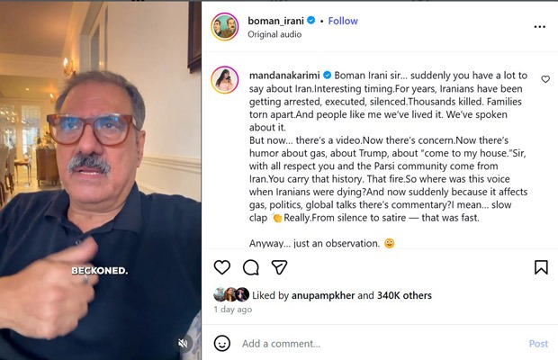 Mandana Karimi calls out Boman Irani over recently posted viral video on Donald Trump; Question 'time' in clear note Mandana Karimi calls out Boman Irani over recently posted viral video on Donald Trump; 'Time' of questions in clear note