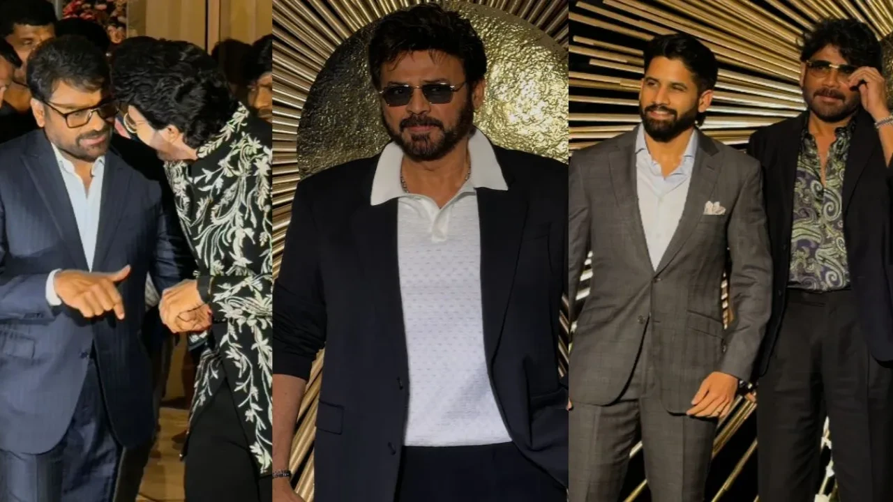 Vijay Deverakonda-Rashmika Mandanna Reception: Chiranjeevi, Nagarjuna, Venkatesh, Ram Charan, Mahesh Babu's family and others grace the event; Watch Vijay Deverakonda-Rashmika Mandanna Reception: Chiranjeevi, Nagarjuna, Venkatesh, Mahesh Babu's family and others grace the event; WATCH