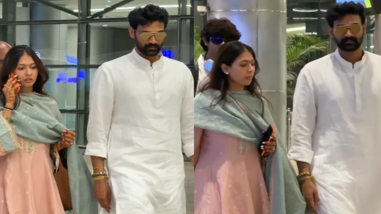 Bellamkonda Sai Srinivas and wife Kavya Reddy return to Hyderabad after wedding in Tirupati; Watch Bellamkonda Sai Sreenivas and wife Kavya Reddy return to Hyderabad after wedding in Tirupati