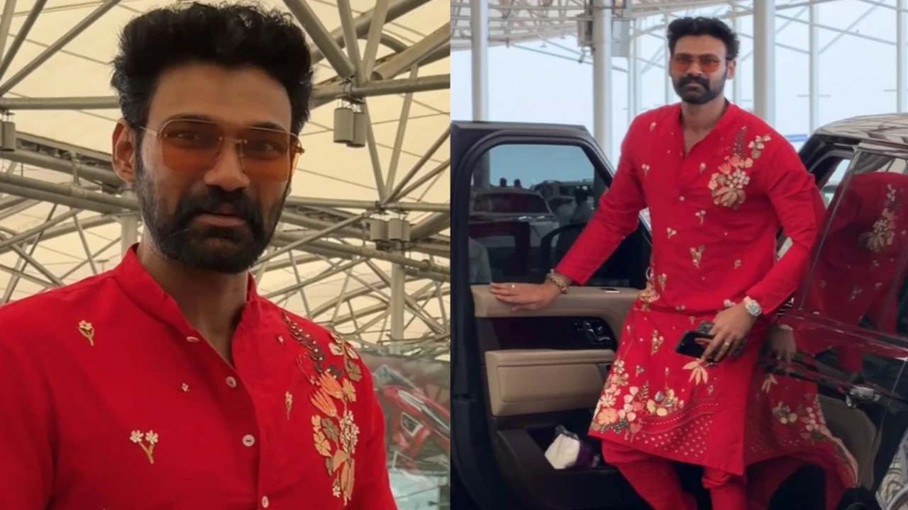 Srinivas Bellamkonda jets off to marry Kavya Reddy, groom-to-be looks royal in red attire; Video Sreenivas Bellamkonda jets off to marry Kavya Reddy in Tirupati, groom-to-be looks regal in red attire; Video