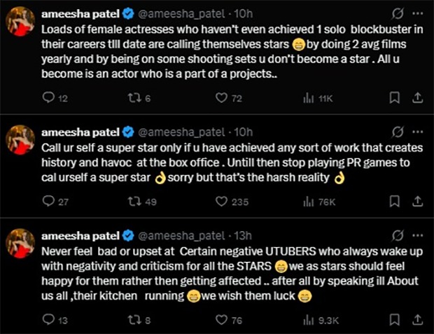 Ameesha Patel takes dig at "fake PR machinery" in series of explosive tweets; Claims actresses are calling themselves stars without a single blockbuster Ameesha Patel in a series of explosive tweets