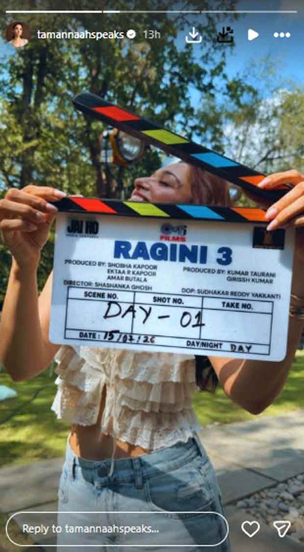 Ragini 3 shooting begins: Tamannaah Bhatia starts shooting with Instagram update Ragini 3 shooting begins: Tamannaah Bhatia starts shooting with Instagram update